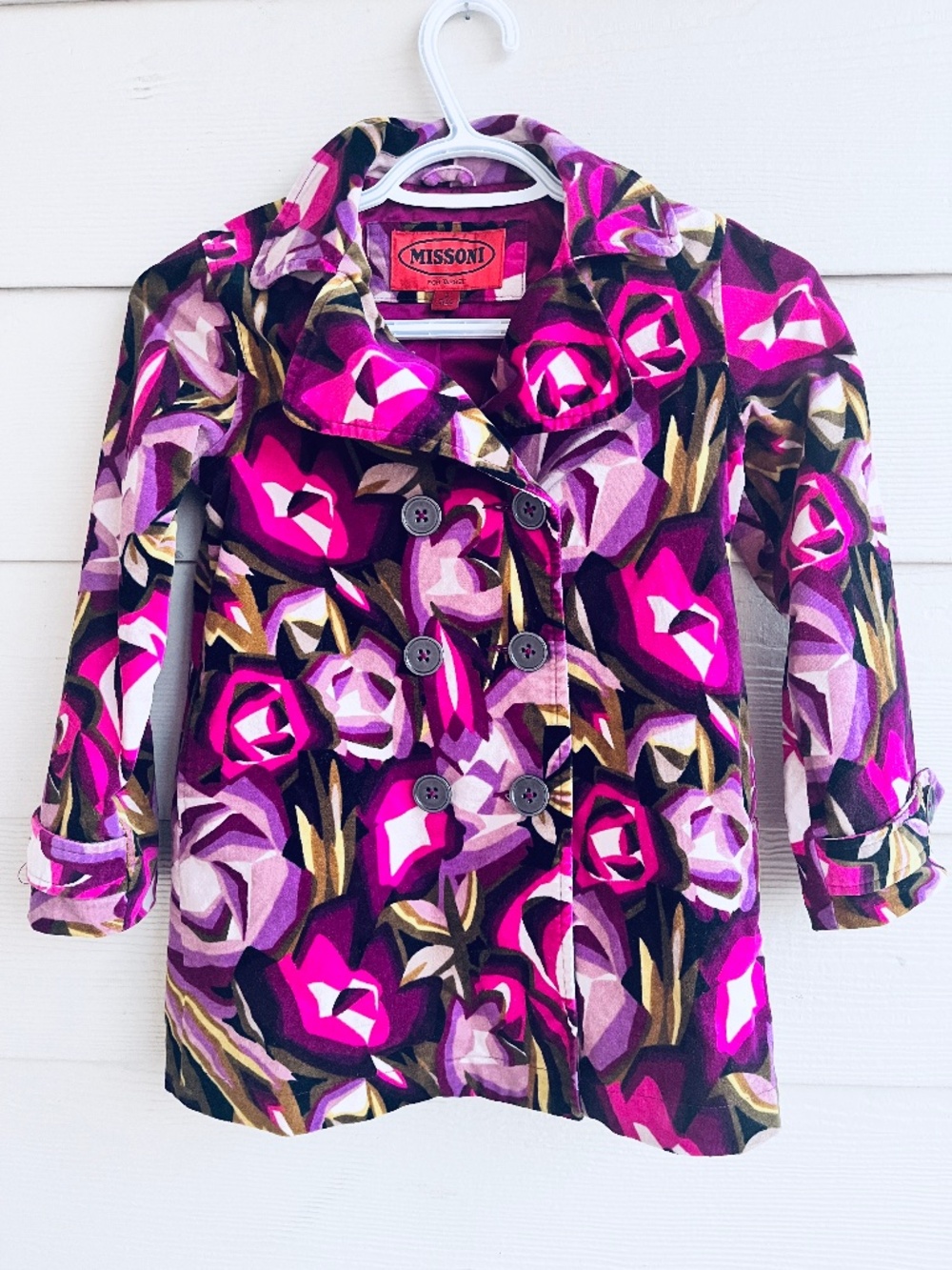 Missoni For Target Jacket Pink Purple Floral  Pea Coat Trench Youth Girl's S